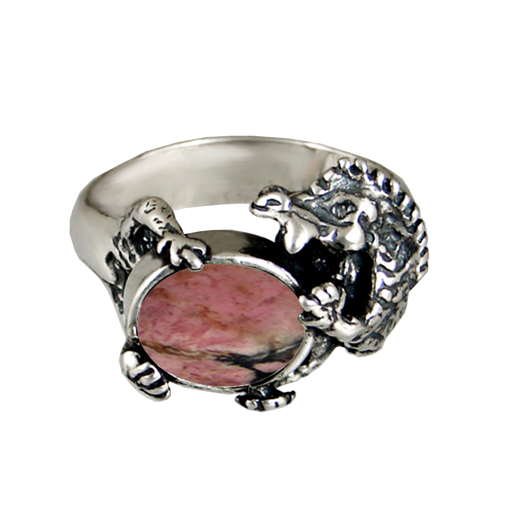 Sterling Silver Dragon Ring With Rhodonite Size 13
